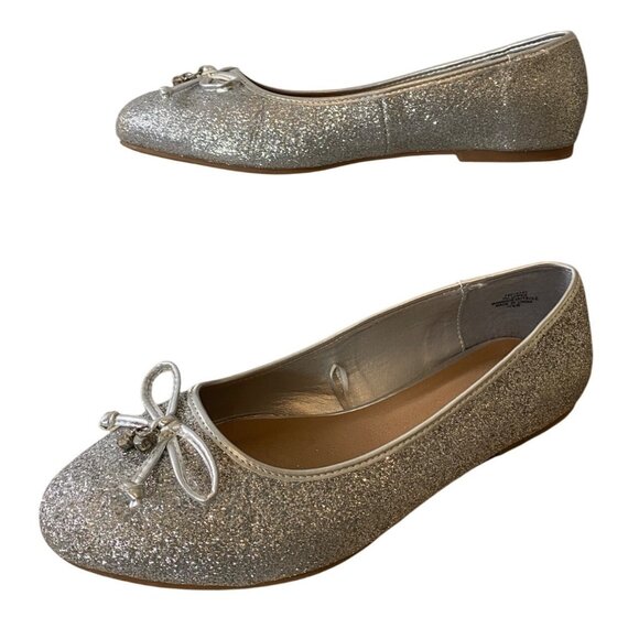 Torrid Silver Glitter Ballet Flats With Bow Embellishment - Size 11.5W - Picture 2 of 10